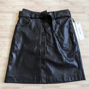 🆕 Calvin Klein Slim Fit Button Front Tie Faux Leather Skirt